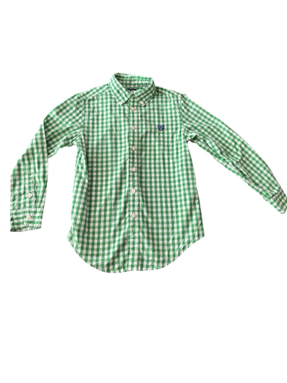 Boys Green Gingham Button Down Shirt Size 10/12 Chaps Easy Care